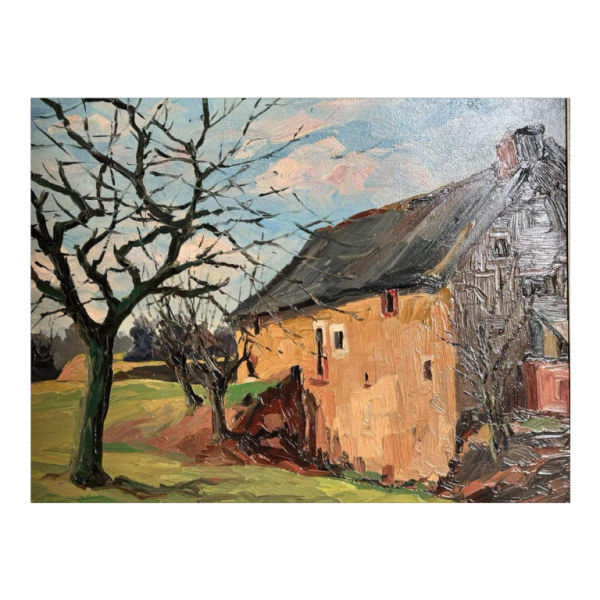 Robert DISTECHE “ Huis te GLEIXHE (Flemalle) “ schilderij op paneel