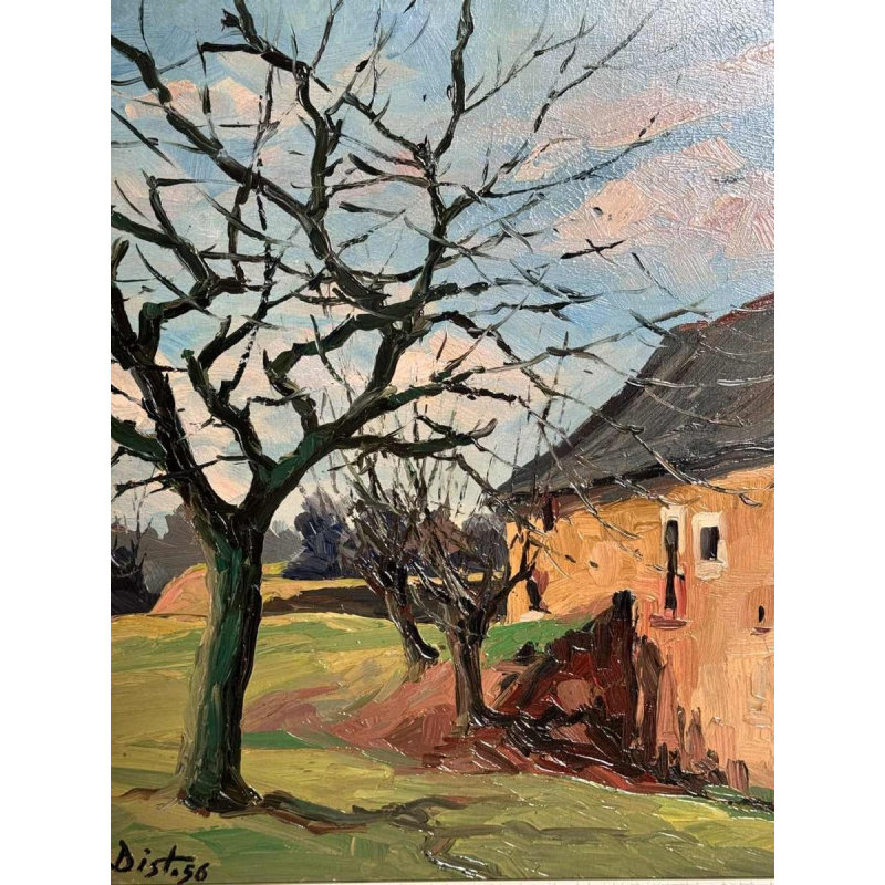 Robert DISTECHE “ Huis te GLEIXHE (Flemalle) “ schilderij op paneel