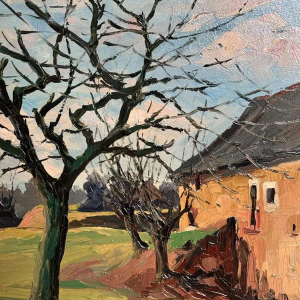 Robert DISTECHE « Maison à GLEIXHE (Flemalle) » peinture sur panneau