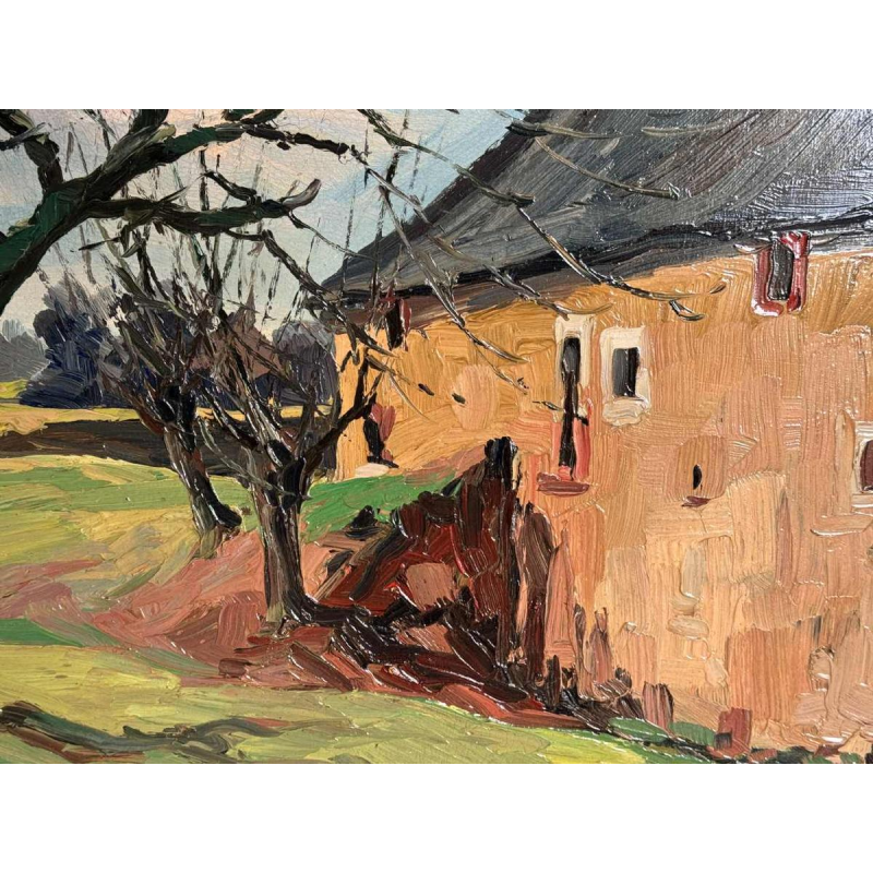 Robert DISTECHE “ Huis te GLEIXHE (Flemalle) “ schilderij op paneel