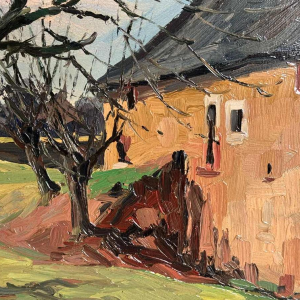 Robert DISTECHE “ Huis te GLEIXHE (Flemalle) “ schilderij op paneel