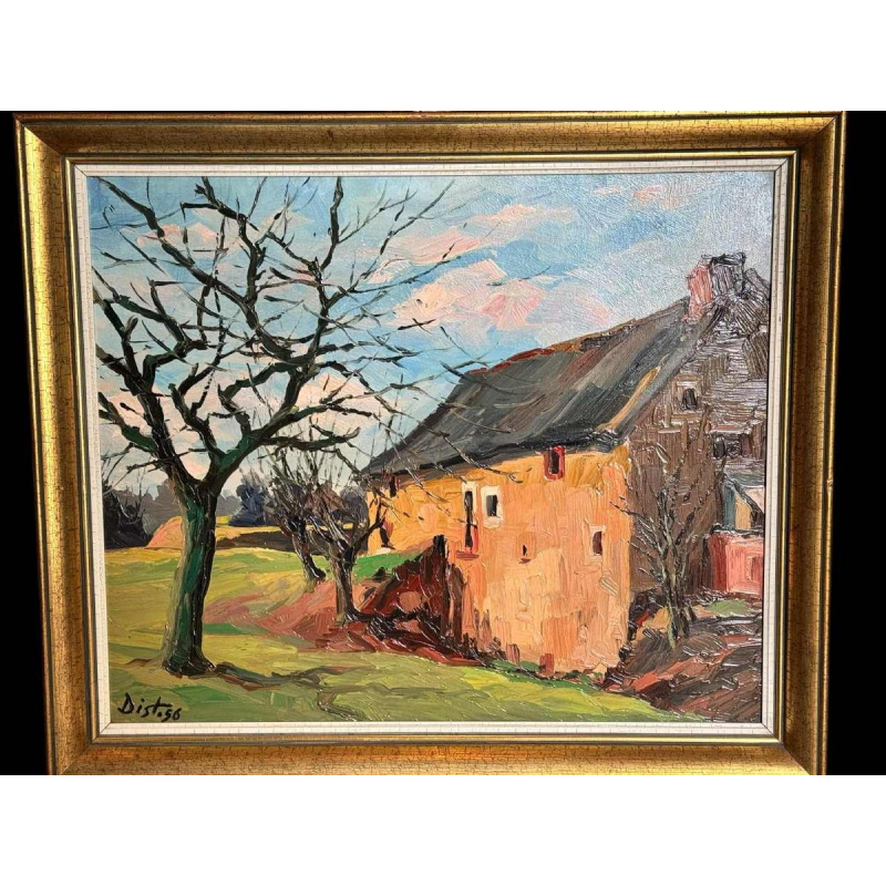 Robert DISTECHE “ Huis te GLEIXHE (Flemalle) “ schilderij op paneel