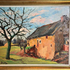 Robert DISTECHE “ Huis te GLEIXHE (Flemalle) “ schilderij op paneel