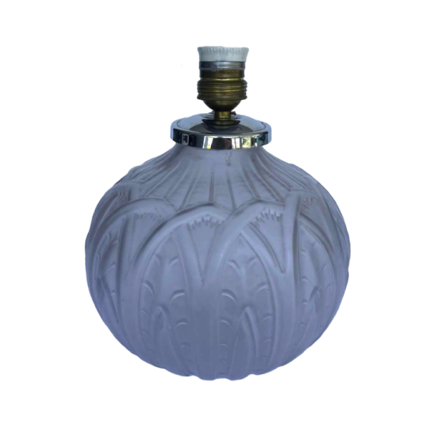 Art Deco lamp base, stylised foliage decor, pressed moulded satin glass, ca. 1930