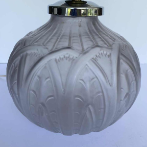 Art Deco lamp base, stylised foliage decor, pressed moulded satin glass, ca. 1930