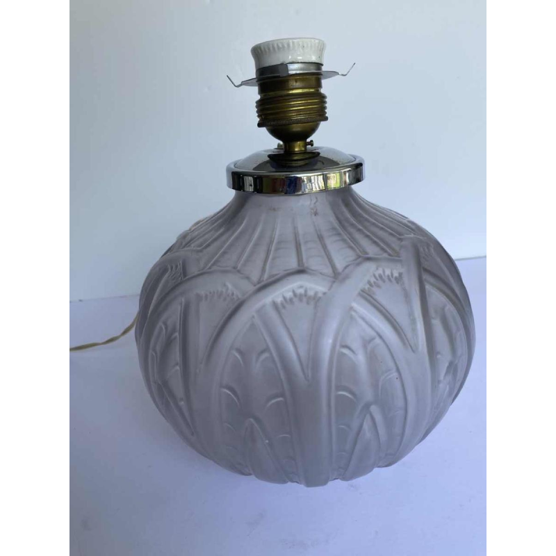 Art Deco lamp base, stylised foliage decor, pressed moulded satin glass, ca. 1930