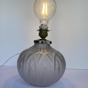 Art Deco lamp base, stylised foliage decor, pressed moulded satin glass, ca. 1930