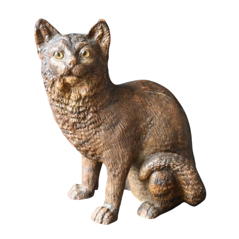 Chat en terre cuite avec yeux en verre, dans le style de Goldscheider, vers 1900