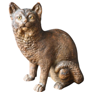 Terracotta cat with glass eyes, in the style of Goldscheider, circa 1900