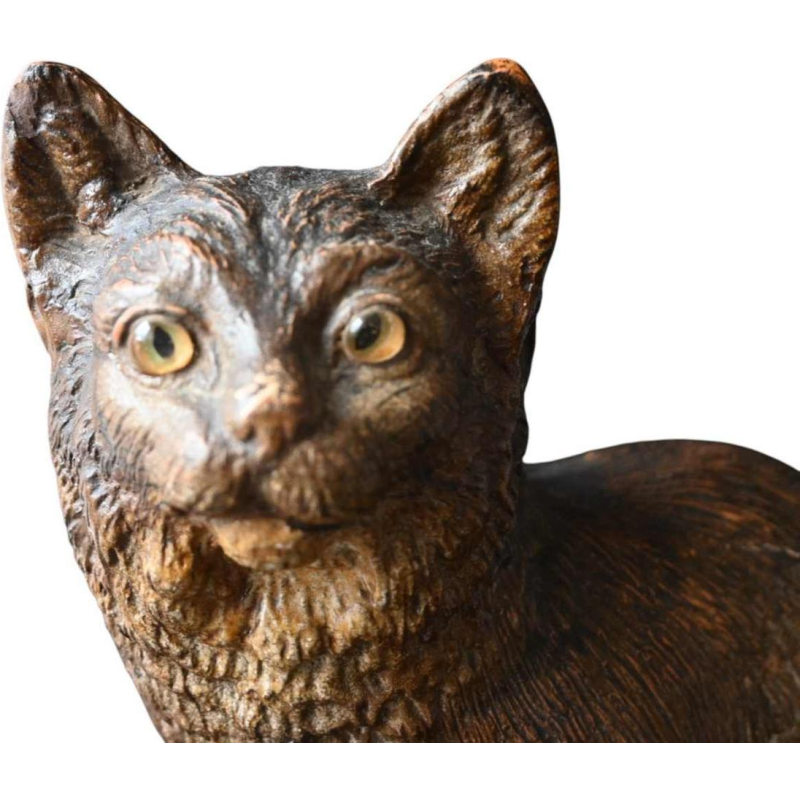 Terracotta kat met glazen ogen, in de stijl van Goldscheider, circa 1900