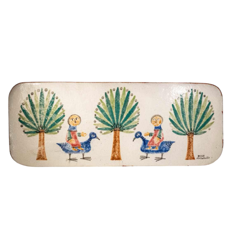 MARIE-HENRIETTE BATAILLE, grote (81 cm) geglazuurde keramische plaquette / wandsculptuur, Dour jaren 60