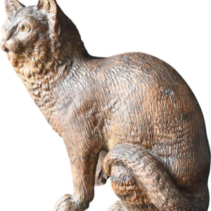 Chat en terre cuite avec yeux en verre, dans le style de Goldscheider, vers 1900