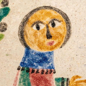 MARIE-HENRIETTE BATAILLE, grote (81 cm) geglazuurde keramische wandplaquette/sculptuur, Dour jaren 60