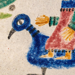 MARIE-HENRIETTE BATAILLE, grote (81 cm) geglazuurde keramische plaquette / wandsculptuur, Dour jaren 60