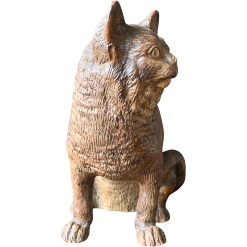 Chat en terre cuite avec yeux en verre, dans le style de Goldscheider, vers 1900