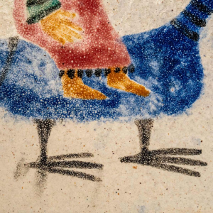 MARIE-HENRIETTE BATAILLE, large (81cm) glazed ceramic plaque / wall sculpture, Dour 1960s