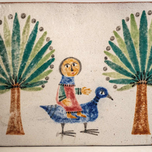 MARIE-HENRIETTE BATAILLE, grote (81 cm) geglazuurde keramische wandplaquette/sculptuur, Dour jaren 60