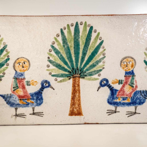 MARIE-HENRIETTE BATAILLE, large (81cm) glazed ceramic plaque / wall sculpture, Dour 1960s