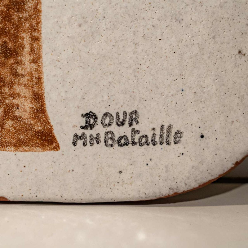 MARIE-HENRIETTE BATAILLE, grote (81 cm) geglazuurde keramische wandplaquette/sculptuur, Dour jaren 60