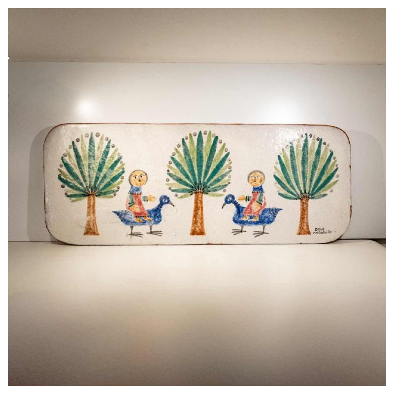 MARIE-HENRIETTE BATAILLE, grote (81 cm) geglazuurde keramische wandplaquette/sculptuur, Dour jaren 60