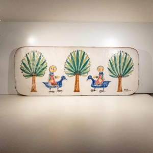 MARIE-HENRIETTE BATAILLE, large (81cm) glazed ceramic plaque / wall sculpture, Dour 1960s