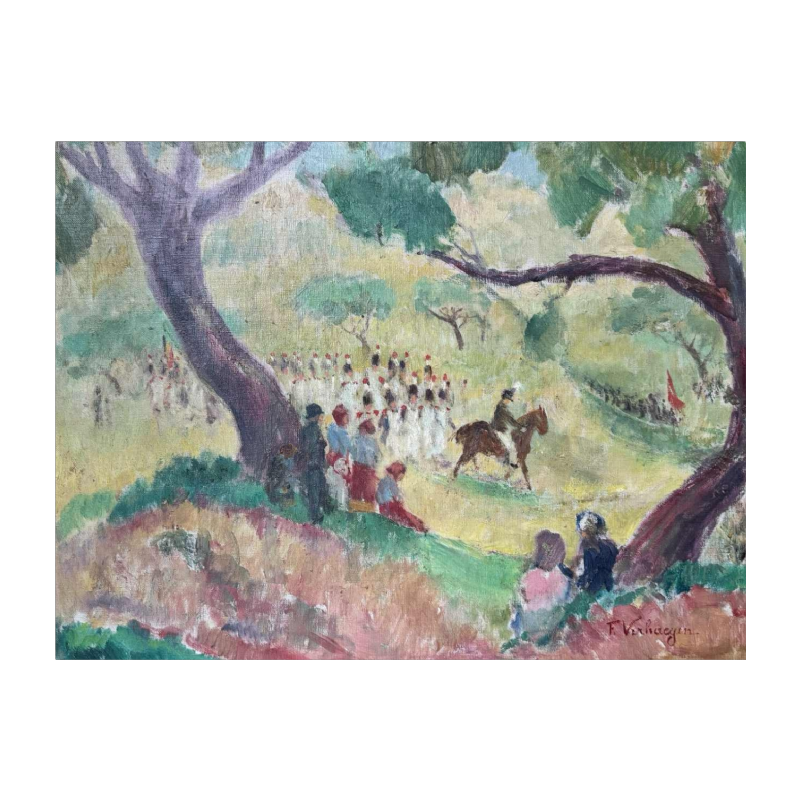 Fernand VERHAEGEN « La marche de Sainte Rolende » peinture huile sur toile