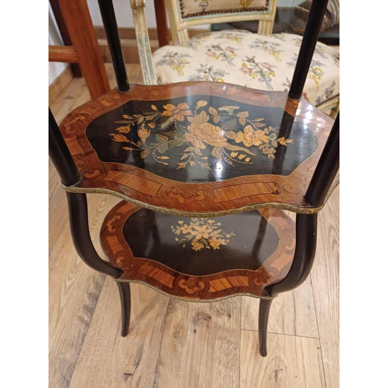 Sellette à trois plateaux, marqueterie et laiton, style Napoléon III, fin XIXe s