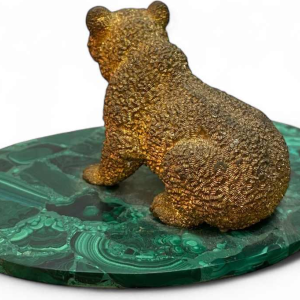 Sculpture en bronze, statuette d'ours sur un socle ovale en malachite
