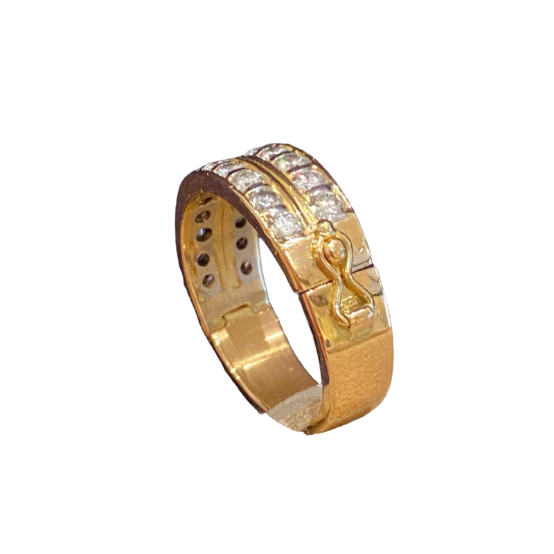 Bague à système d'ouverture or & diamants, ca 1990