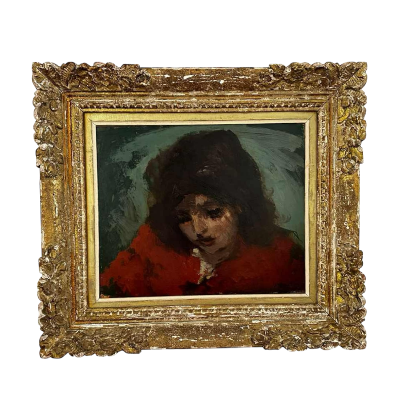 Vasyl Khmeluk, painting oil on board, portrait of a young girl