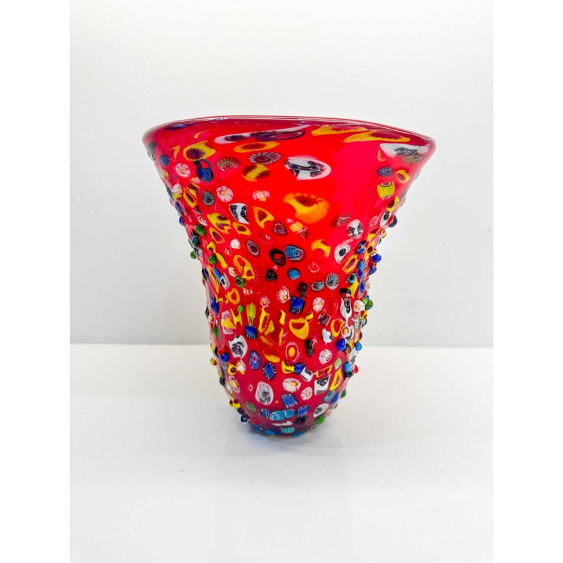 millefiori murano glazen vaas, 20e eeuw