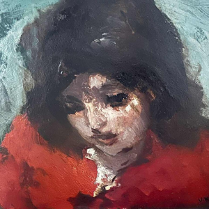 Vasyl Khmeluk, painting oil on board, portrait of a young girl
