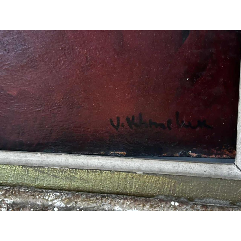 Vasyl Khmeluk, tableau huile sur carton, portrait de jeune fille