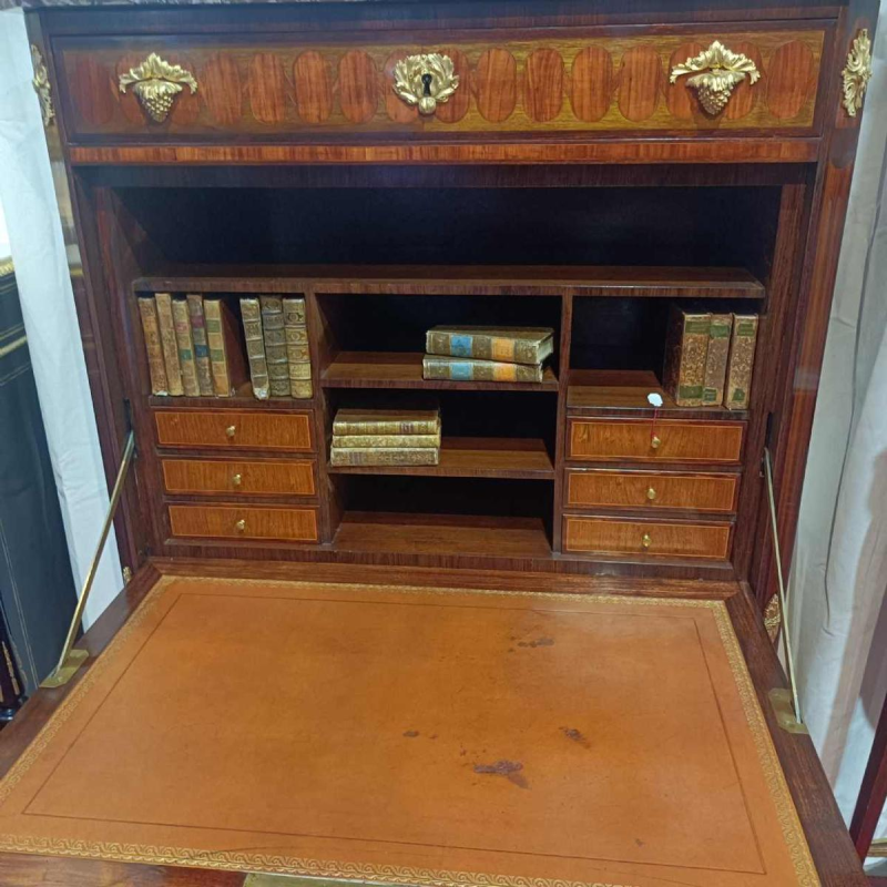 HOPILLIART & LEROY, Louis XVI secretary desk with drop-leaf and two doors, 19th century