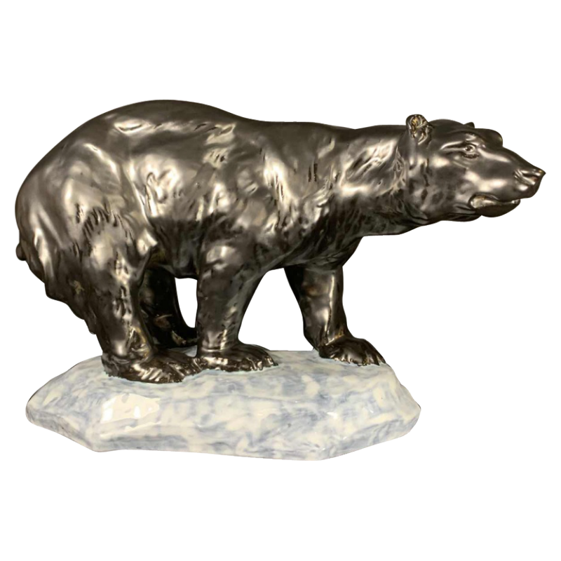 ANTOON AMORGASTI pour CERABELGA, Ours polaire Art déco noir en céramique, 1930