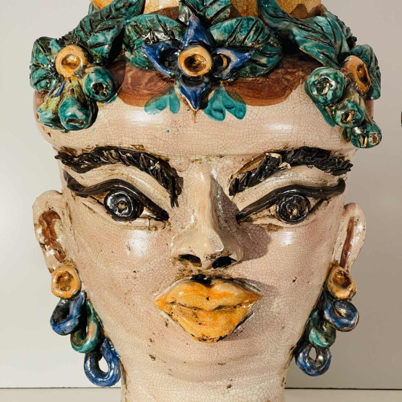 Caltagirone Sicilia "TÃªte de Maure" jardiniÃ¨res vases en cÃ©ramique (argile), Italie milieu XXe s