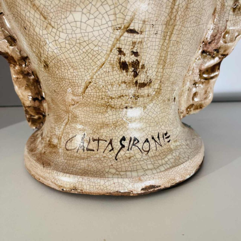 Caltagirone Sicilia Tête de Maure keramische plantenbakken vazen, Italië midden 20e eeuw