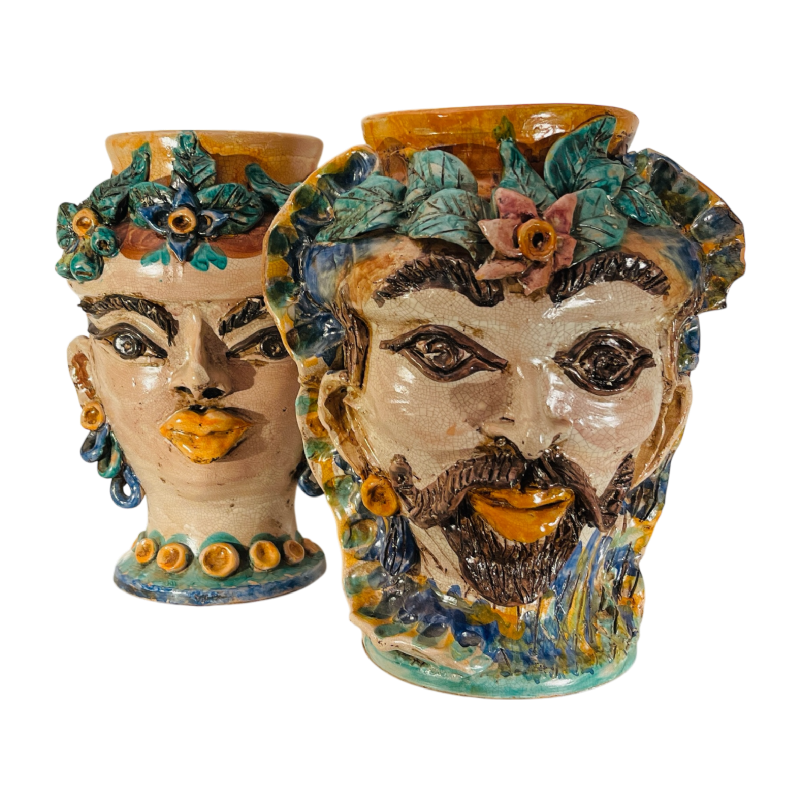 Caltagirone Sicilia Tête de Maure ceramic planters vases (clay), Italy mid 20th c