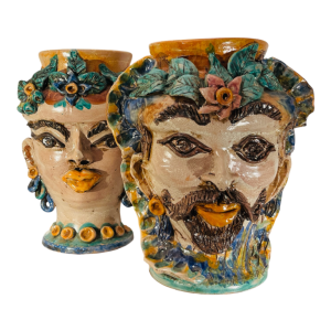 Caltagirone Sicilia "TÃªte de Maure" jardiniÃ¨res vases en cÃ©ramique (argile), Italie milieu XXe s