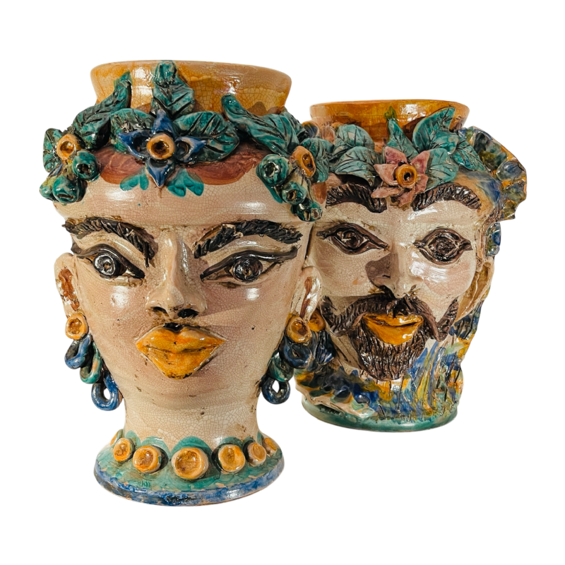 Caltagirone Sicilia "TÃªte de Maure" jardiniÃ¨res vases en cÃ©ramique (argile), Italie milieu XXe s