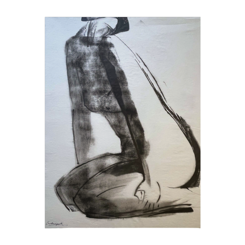 GEORGES (Ge´o) DE VLAMYNCK 'Abstract Vrouwelijk Naakt E' schilderij / gemengde techniek, houtskoolinkt krijt op papier