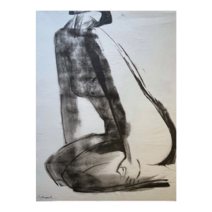 GEORGES (Ge´o) DE VLAMYNCK 'Abstract Female Nude E' painting / mixed media, charcoal ink chalk on paper