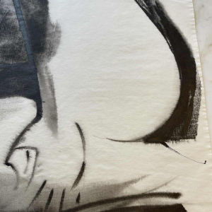 GEORGES (Ge´o) DE VLAMYNCK 'Abstract Vrouwelijk Naakt E' schilderij / gemengde techniek, houtskoolinkt krijt op papier