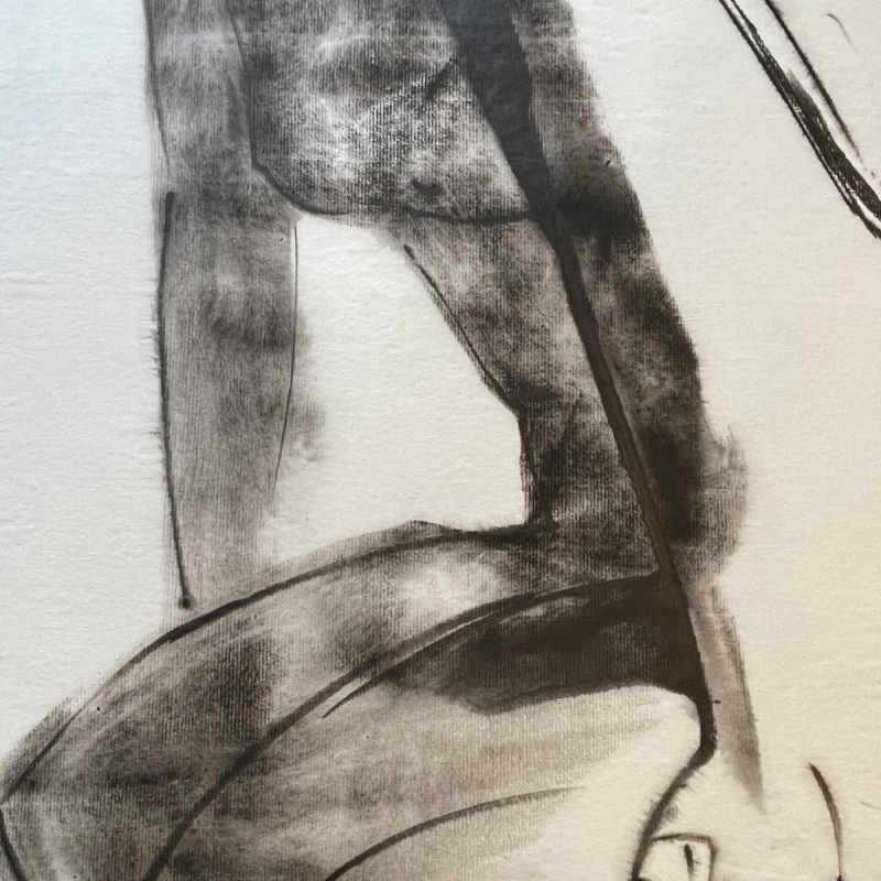 GEORGES (Ge´o) DE VLAMYNCK 'Abstract Female Nude E' painting / mixed media, charcoal ink chalk on paper