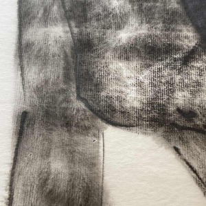 GEORGES (Ge´o) DE VLAMYNCK 'Abstract Female Nude E' painting / mixed media, charcoal ink chalk on paper