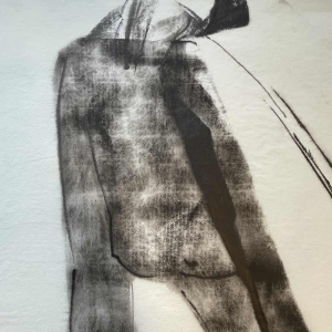 GEORGES (Ge´o) DE VLAMYNCK 'Abstract Vrouwelijk Naakt E' schilderij / gemengde techniek, houtskoolinkt krijt op papier