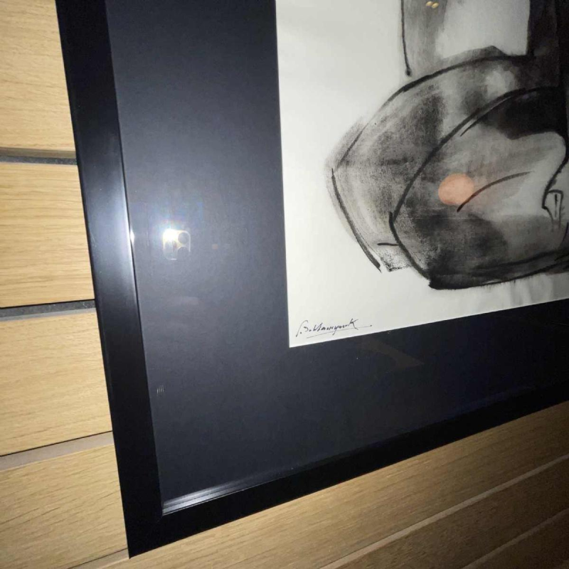 GEORGES (Ge´o) DE VLAMYNCK 'Abstract Female Nude E' painting / mixed media, charcoal ink chalk on paper