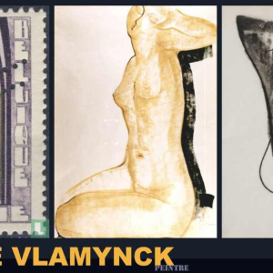 GEORGES (Ge´o) DE VLAMYNCK 'Abstract Female Nude E' painting / mixed media, charcoal ink chalk on paper
