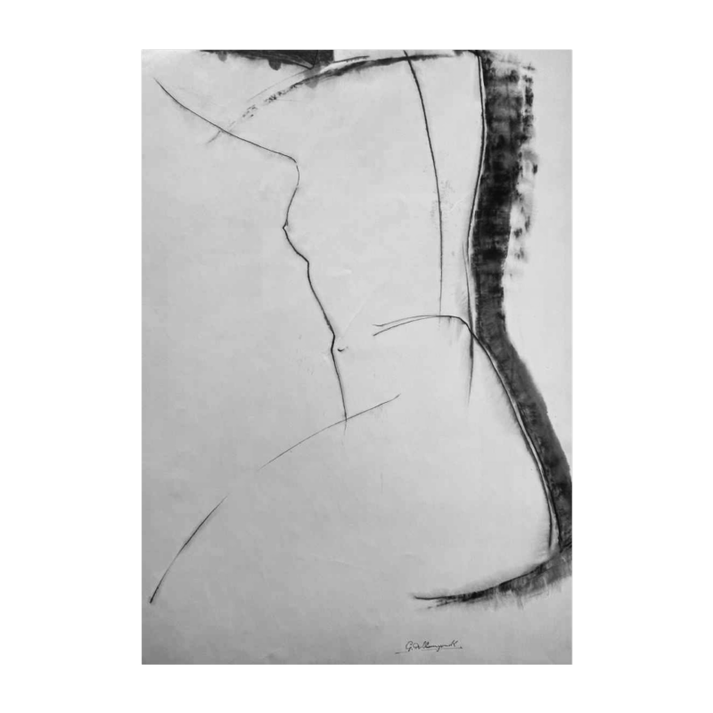 GEORGES (Ge´o) DE VLAMYNCK 'Abstract Female Nude F' painting / mixed media, charcoal ink chalk on paper