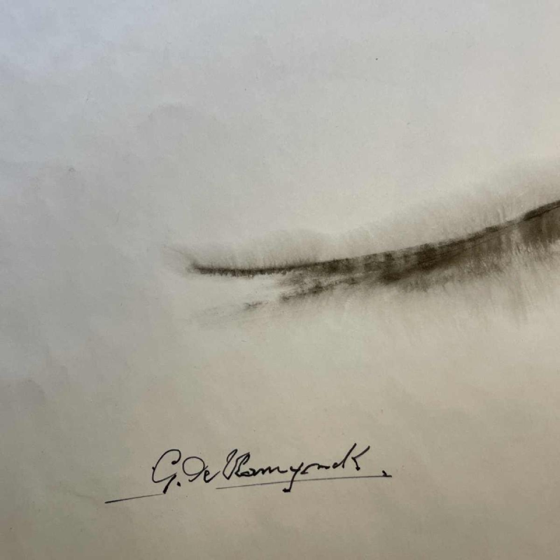 GEORGES (Ge´o) DE VLAMYNCK 'Abstract Female Nude F' painting / mixed media, charcoal ink chalk on paper